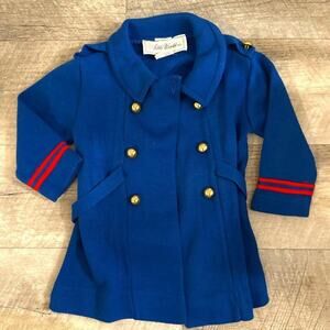 VINTAGE Baby Unisex Peacoat Royal Blue with red trim and gold buttons 12 mos